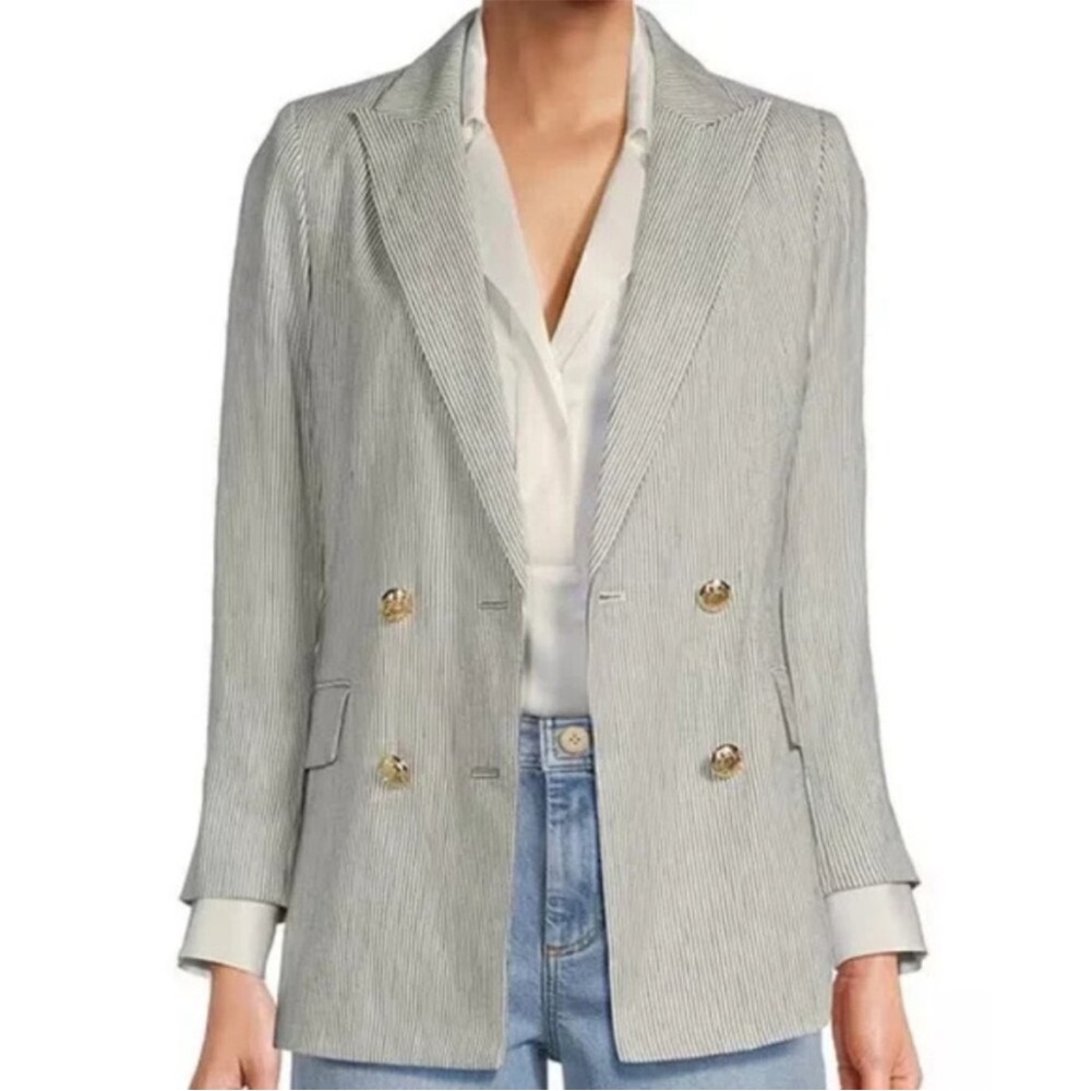 Antonio Melani Riviera Stripe Notch Lapel 3/4 Sleeve Button Blazer Size 10